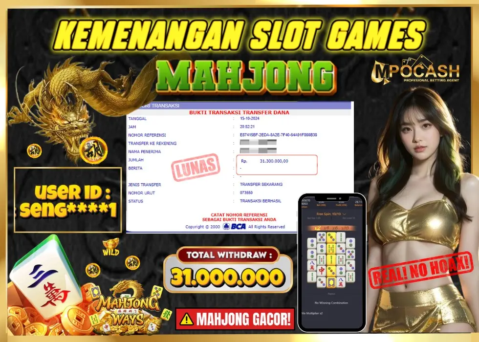 MPOCASH JACKPOT SLOT MAHJONG WAYS Rp 31.300.000 - LUNAS!!!