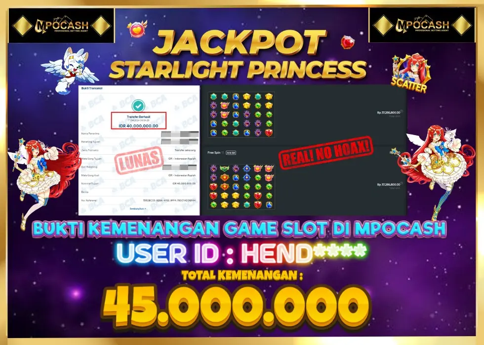 MPOCASH JACKPOT SLOT STARLIGHT PRINCESS Rp 45.000.000 - LUNAS!!!