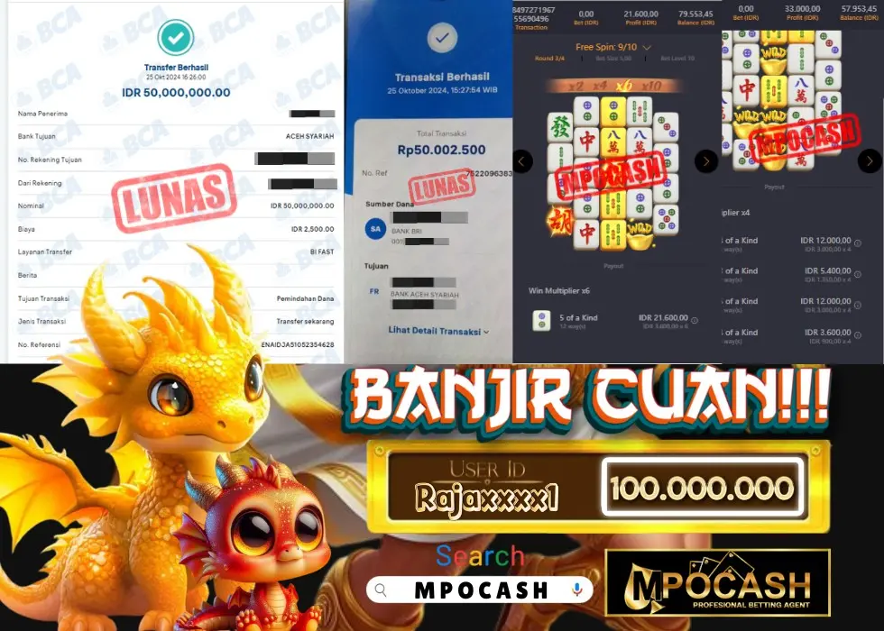 MPOCASH JACKPOT SLOT MAHJONG 2 Rp 100.000.000 - LUNAS!!!